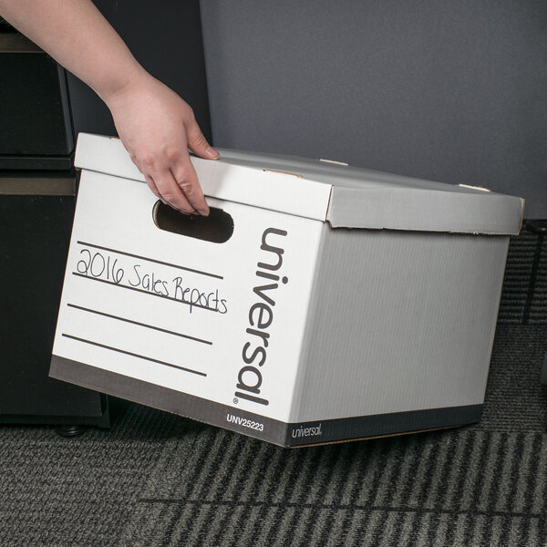 Universal UNV25223 15" x 12" x 9 7/8" White Economy Corrugated Paper General Storage Box with Lift-Off Lid - 10/Case