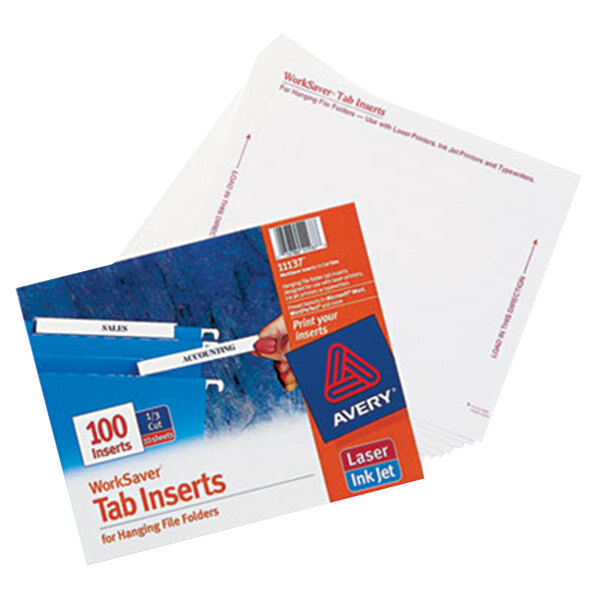 Avery 11137 3 1 2 White 1 3 Cut Printable Hanging File Insert 100 Pack