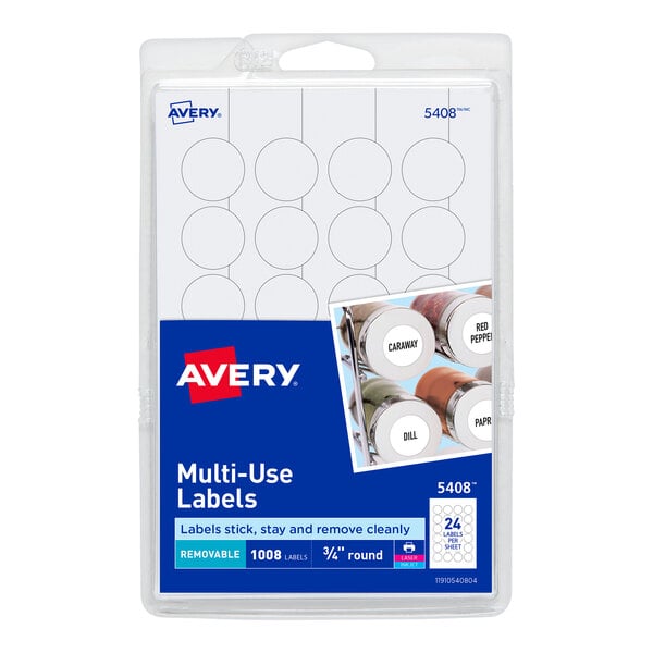 A package of white Avery round labels.