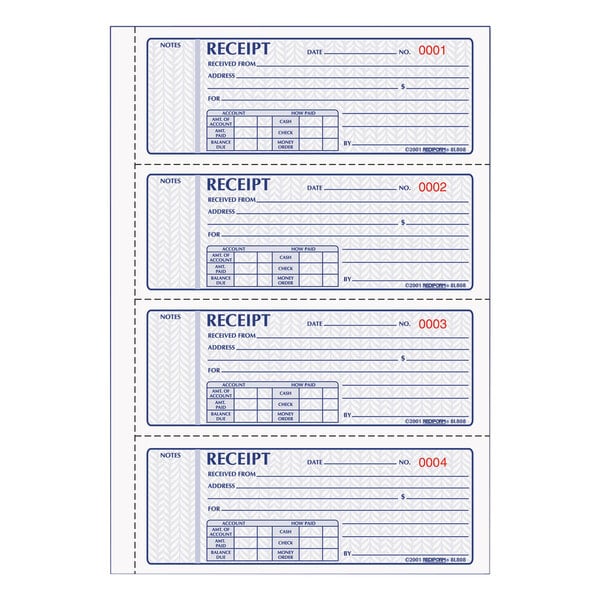 Rediform Office 8L808 3-Part Carbonless Soft Cover Numbered Receipt Book with 100 Sheets