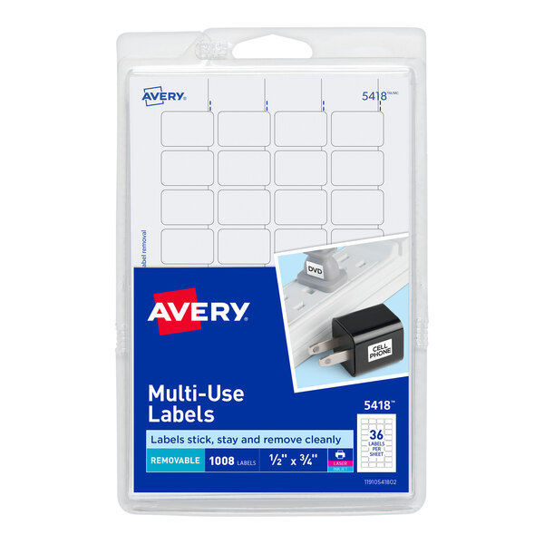 Avery® 5418 1/2" x 3/4" White Rectangular Removable Write-On / Printable Labels - 1008/Pack