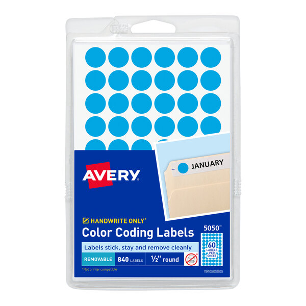 Avery® 5050 1/2" Light Blue Round Removable Color Coding Labels - 840/Pack