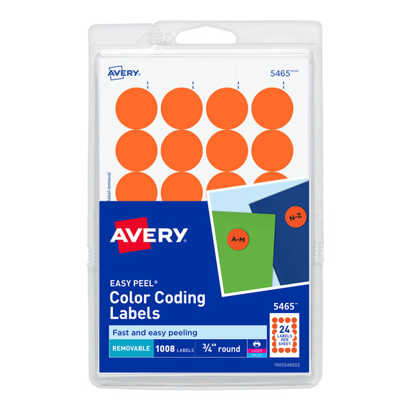 Avery® 5465 3/4" Orange Round Removable Write-On / Printable Labels - 1008/Pack