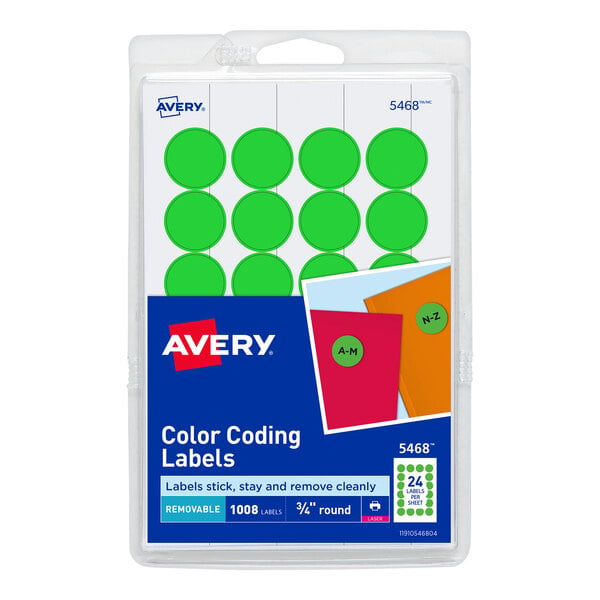 Avery® 5468 3/4" Neon Green Round Removable Write-On / Printable Labels - 1008/Pack