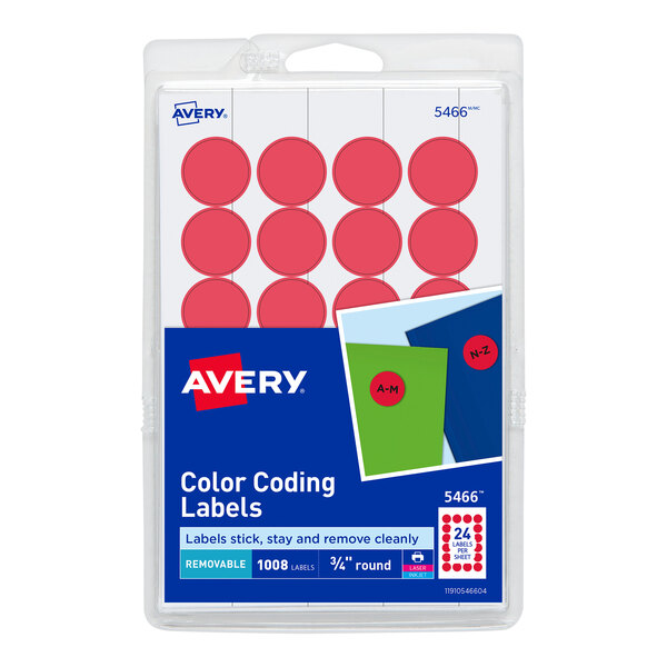Avery® 5466 3/4" Red Round Removable Write-On / Printable Labels - 1008/Pack