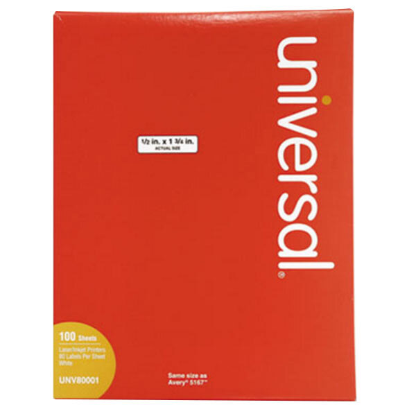 Universal UNV80001 1/2" x 1 3/4" White Permanent Laser and Inkjet Printer Labels - 8000/Box