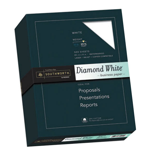 A black and white box of Southworth Diamond White Business Paper.