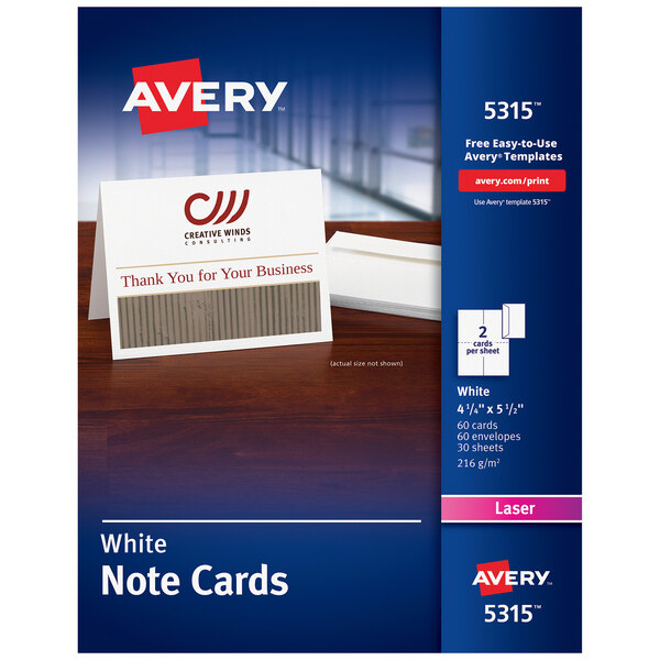 Avery® 5315 4 1/4" x 5 1/2" Uncoated White Note Cards with Envelopes - 60/Pack