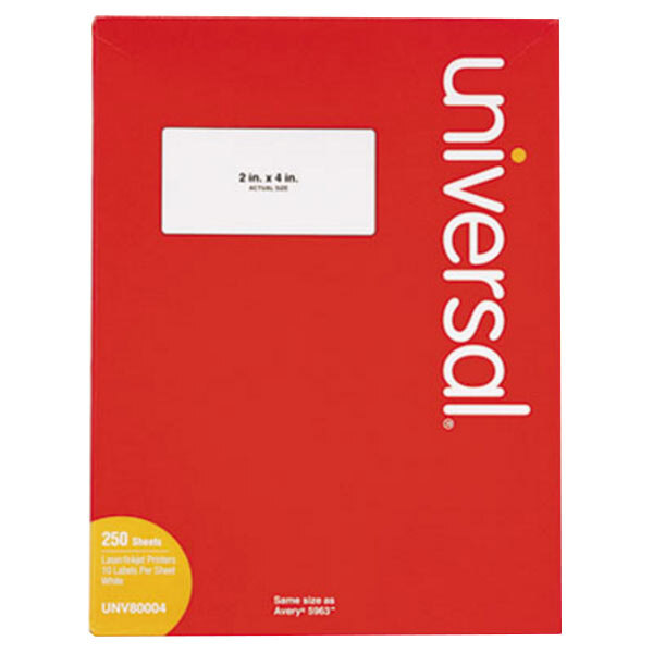Universal UNV80004 2" x 4" White Permanent Laser and Inkjet Printer Labels - 2500/Box