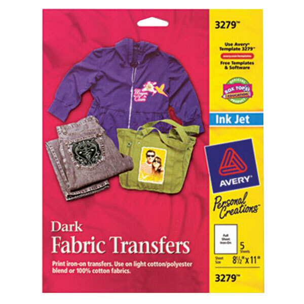 Avery 3279 8 1/2" x 11" Printable Pack of Dark Fabric Transfers 5/Sheets