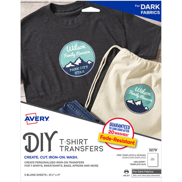 Avery® 8 1/2" x 11" Printable T-Shirt Transfers for Dark Fabrics - 5 Sheets