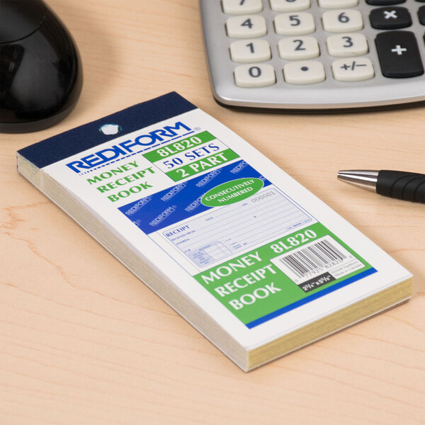 Rediform Office 8L820 2-Part Carbonless Flexible Cover Numbered Receipt Book with 50 Sheets