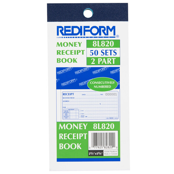 Rediform Office 8L820 2Part Carbonless Flexible Cover Numbered Receipt