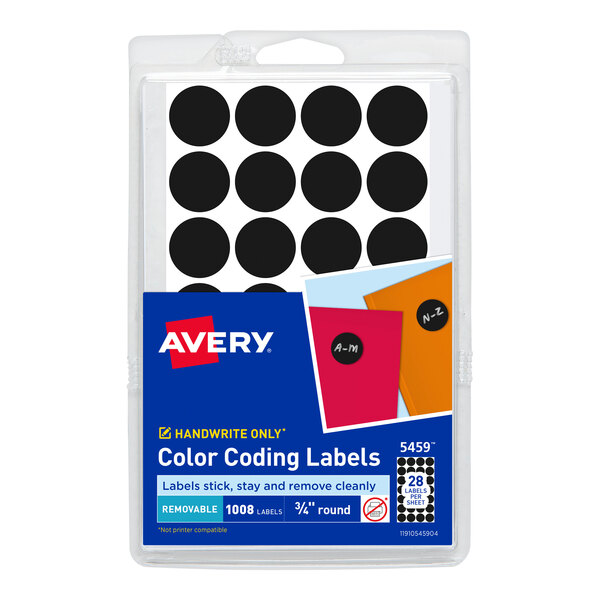 Avery® 5459 3/4" Black Round Removable Write-On Labels - 1008/Pack