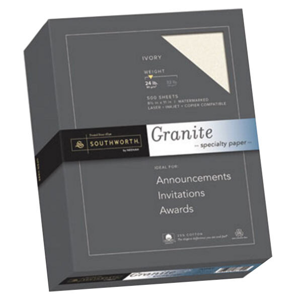 Southworth 934C 8 1/2" x 11" Ivory Ream of 24# 25% Cotton Granite Specialty Paper - 500 Sheets