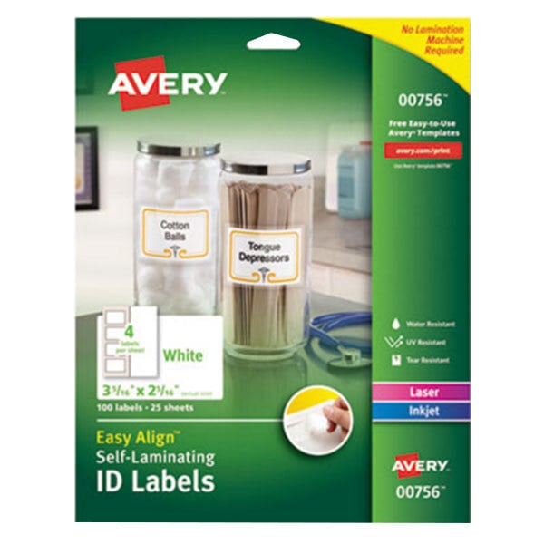 Avery® 756 Easy Align 2 5/16" x 3 5/16" White Rectangular Printable Self-Laminating ID Labels - 100/Pack