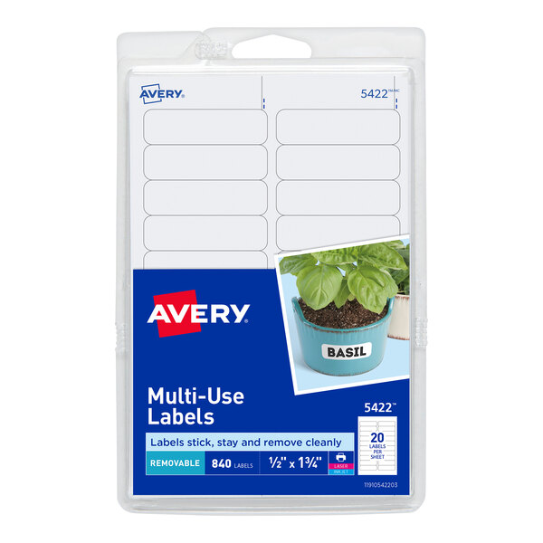 Avery® 5422 1/2" x 1 3/4" White Rectangular Removable Write-On / Printable Labels - 840/Pack