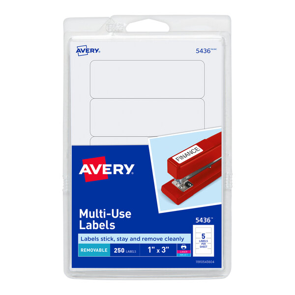 Avery® 5436 1" x 3" White Rectangular Removable Write-On / Printable Labels - 250/Pack