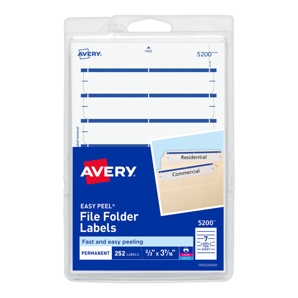 Avery® 5200 11/16" x 3 7/16" White / Dark Blue Rectangular Write-On / Printable 1/3 Cut File Folder Labels - 252/Pack