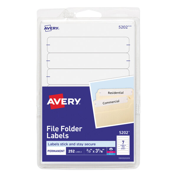 Avery® 5202 11/16" x 3 7/16" White Rectangular Write-On / Printable 1/3 Cut File Folder Labels - 252/Pack