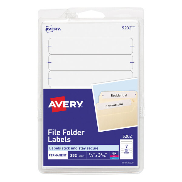 A package of white Avery file folder labels.