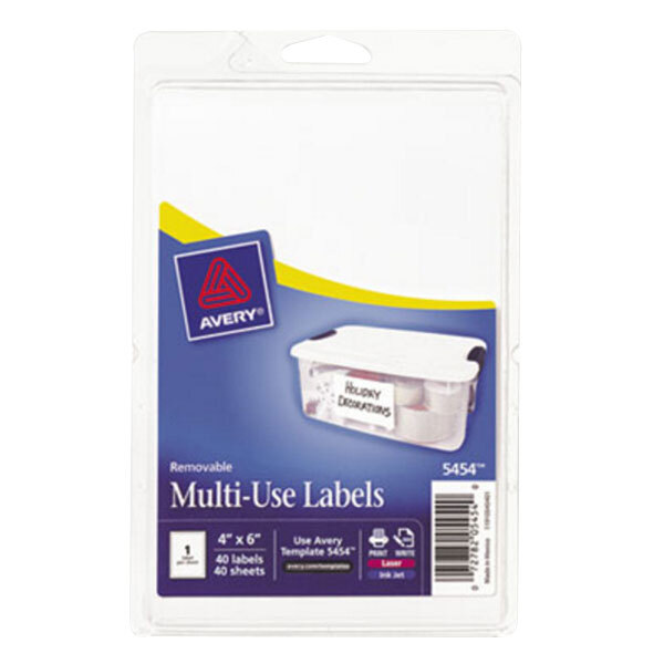 Avery® 5454 4" x 6" White Rectangular Removable Write-On / Printable Labels - 40/Pack