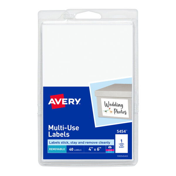 Avery® 5454 4" x 6" White Rectangular Removable Write-On / Printable Labels - 40/Pack