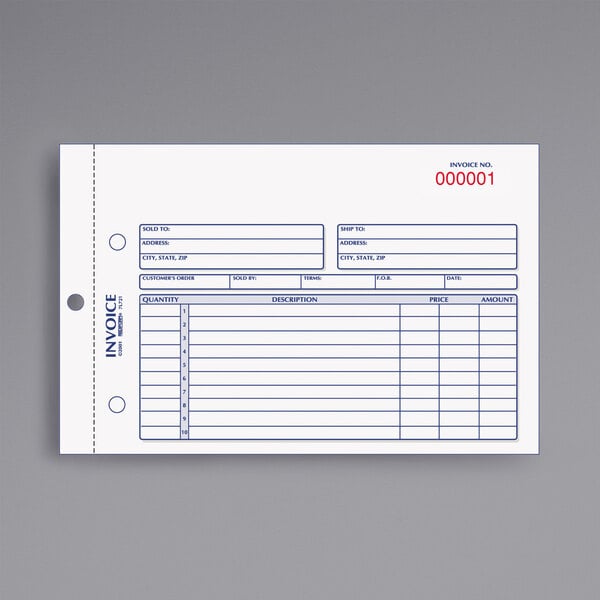 A Rediform invoice book with white and yellow pages.