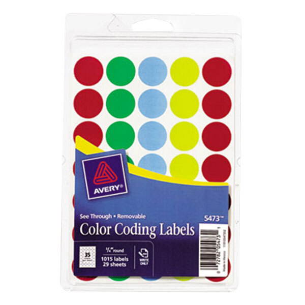 Avery 05473 3/4" Round Assorted Removable SeeThrough ColorCoding Dot