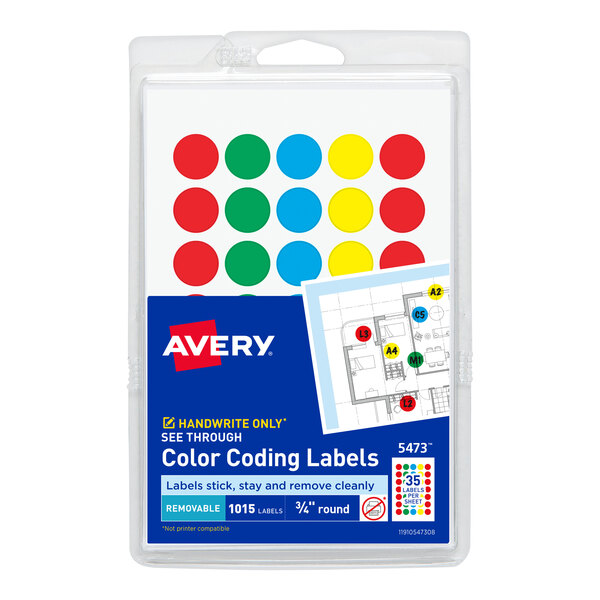 Avery® 5473 3/4" Round Assorted Removable See-Through Color-Coding Dot Labels - 1015/Pack