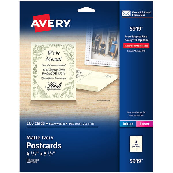 Avery® 5919 4 1/4" x 5 1/2" Ivory Printable Postcards - 100/Box