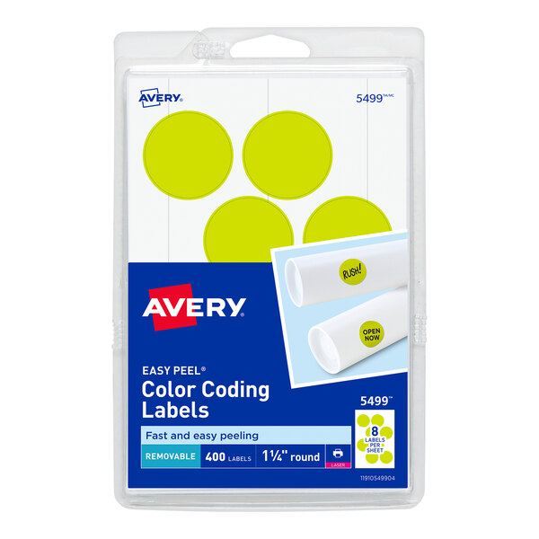 Avery® 5499 1 1/4" Neon Yellow Round Removable Write-On / Printable Labels - 400/Pack
