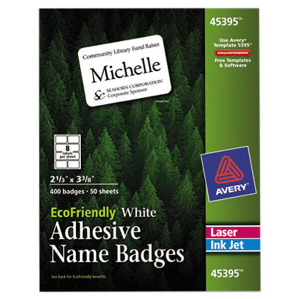 Avery® 45395 2 1/3" x 3 3/8" Ecofriendly White Adhesive Name Badge Labels - 400/Pack