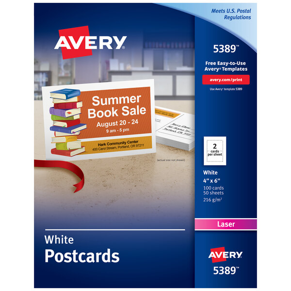 Avery® 5389 4" x 6" White Printable Postcards - 100/Pack