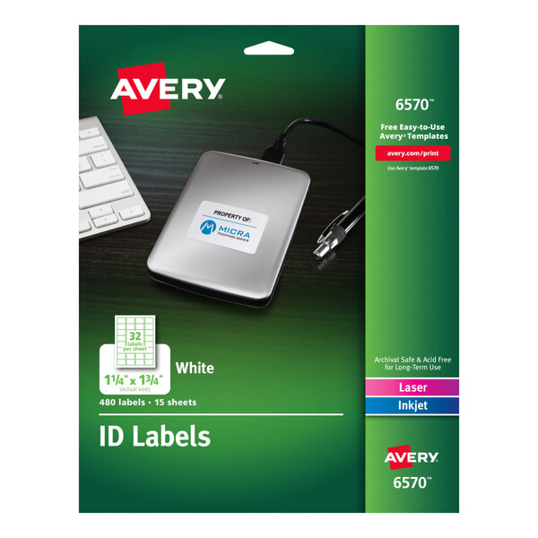 Avery® 6570 1 1/4" x 1 3/4" White Permanent ID Labels - 480/Pack