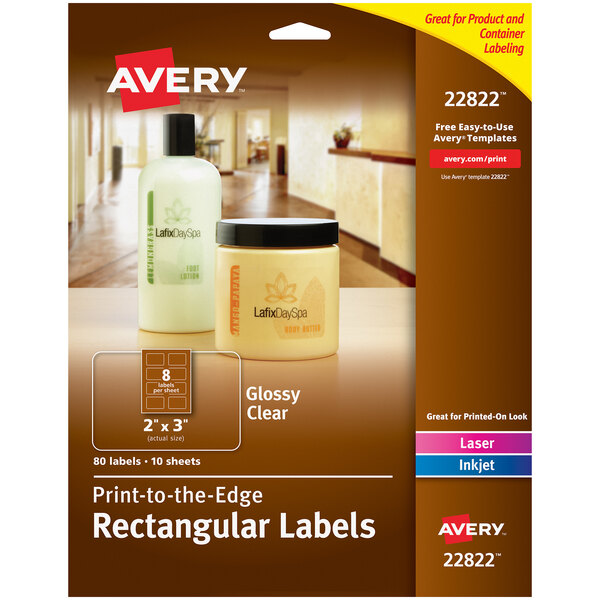 Avery® 22822 Easy Peel 2" x 3" Clear Glossy Rectangular Print-to-the-Edge Labels - 80/Pack
