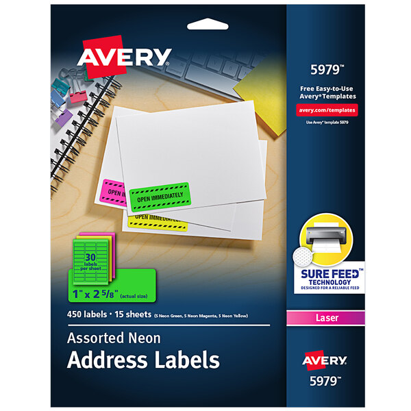 Avery® 1" x 2 5/8" High-Visibility Assorted Neon ID Labels - 450/Pack