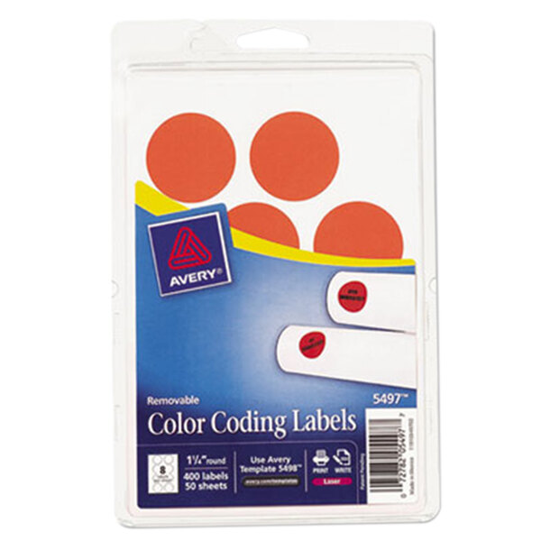 Avery® 5497 1 1/4" Neon Red Round Removable Write-On / Printable Labels - 400/Pack