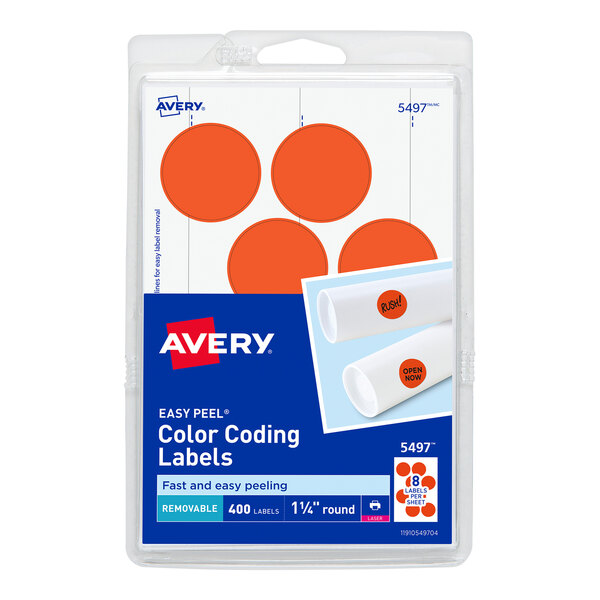 Avery® 5497 1 1/4" Neon Red Round Removable Write-On / Printable Labels - 400/Pack