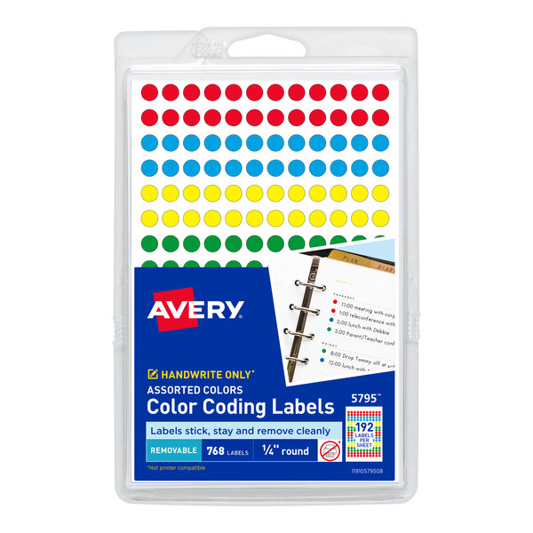 Avery® 05795 1/4" Assorted Colors Round Removable Write-On Color Coding Labels - 768/Pack