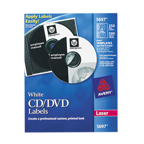 Avery® 5697 Matte White CD / DVD Labels - 250/Box