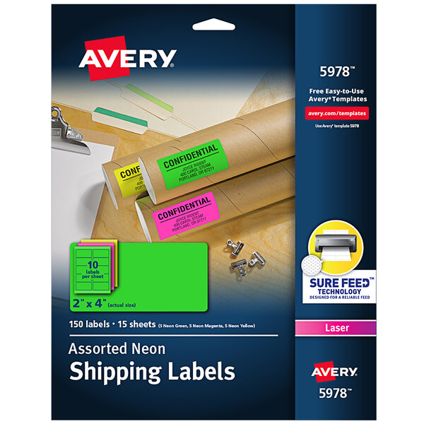 Avery® 2" x 4" High-Visibility Assorted Neon ID Labels - 150/Pack