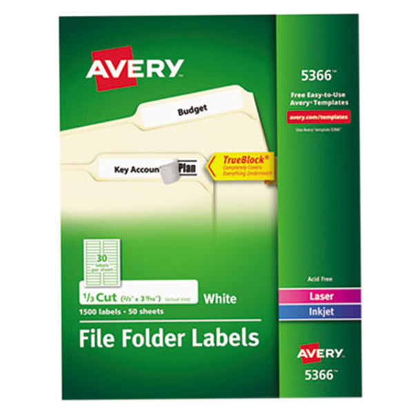 Avery® 5366 TrueBlock 2/3" x 3 7/16" White File Folder Labels - 1500/Box