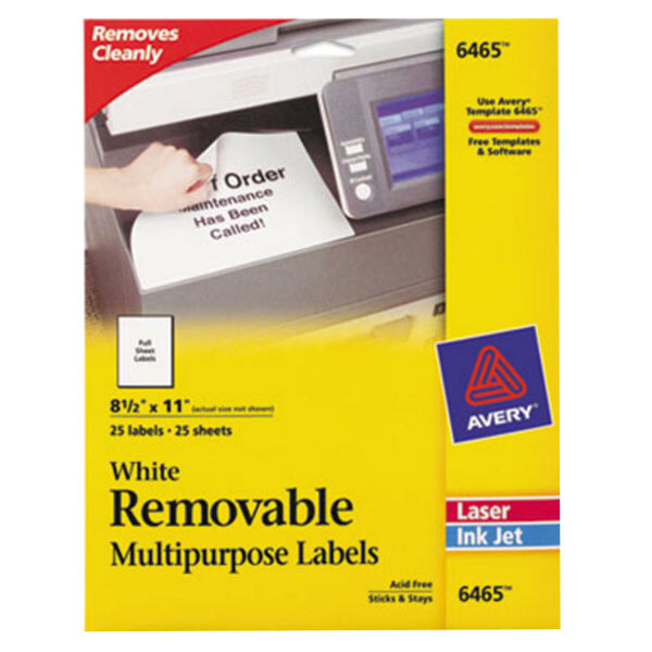 Avery® 6465 8 1/2" x 11" White Full-Sheet Removable ID Labels - 25/Pack