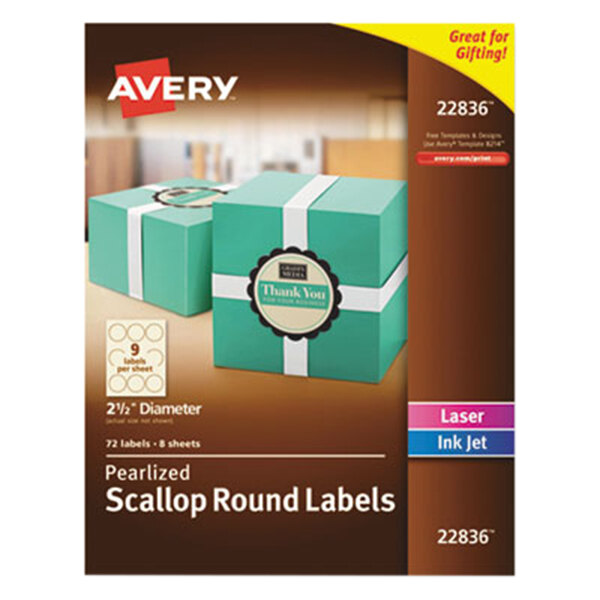 Avery® 22836 2 1/2" Pearlized Ivory Scalloped Round Print-to-the-Edge Labels - 72/Pack