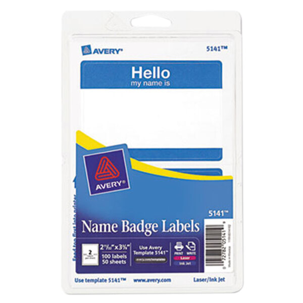 Avery 5141 2 1/3" x 3 3/8" Blue "Hello" Printable Self-Adhesive Name ...