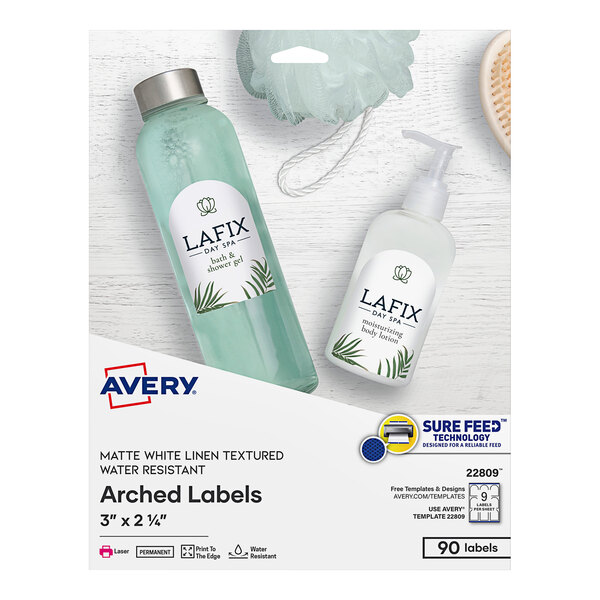 Avery® 22809 2 1/4" x 3" White Textured Matte Water-Resistant Arched Labels - 90/Pack
