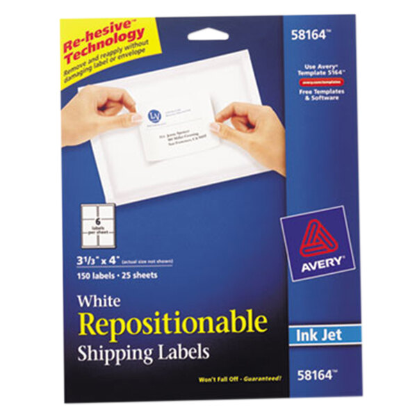 Avery® 58164 3 1/3" x 4" White Repositionable Shipping Labels - 150/Pack