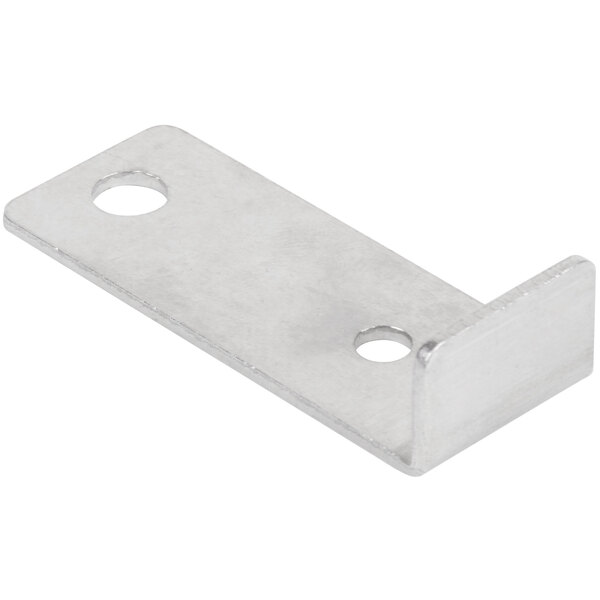 A stainless steel Avantco pilot orifice bracket with two holes.