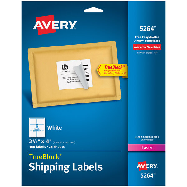 Avery® 5264 TrueBlock 3 1/3" x 4" White Shipping Labels - 150/Pack